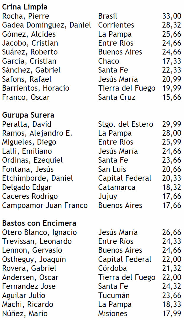 Puntajes jineteada 13-01