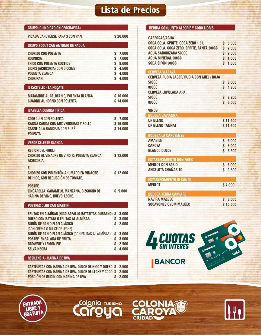 Lista precios Comidas Tipicas Lista precios Comidas Tipicas